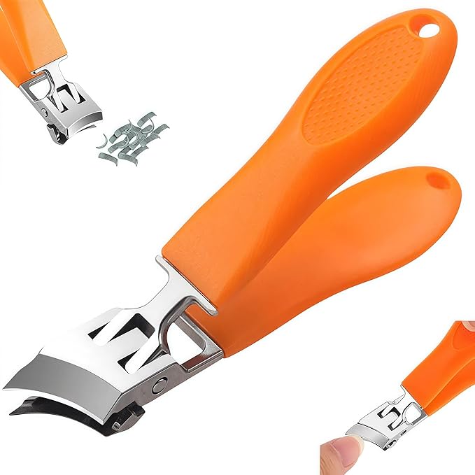 Wide Jaw Opening Anti-Splash Slanted Nail Clipper, 2026 New Ingrown Nail Clippers Fingernail and Toenail Clippers Clippers, Curved Toenail Clippers for Thick Nails (Orange)