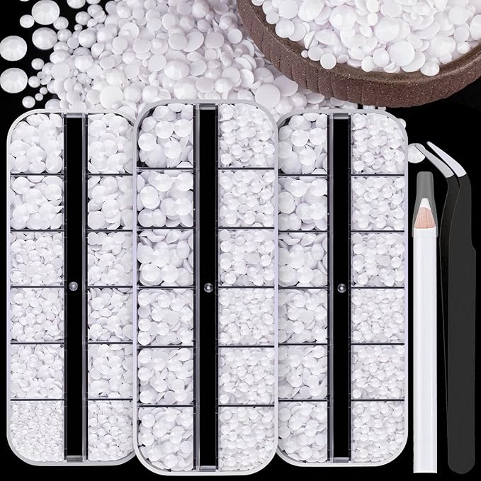 5000PCS Resin Rhinestones with Tweezers for Crafting, 2/3/4/5/6mm Flatback Jelly Rhinestones, 3 Box White Non Hotfix Crystal Gems for DIY Crafts Mugs Tumblers Clothes Makeup Nail