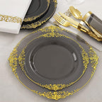 Nervure 175Pcs Black Plastic Plates, Plastic Dinnerware Set - Image 2