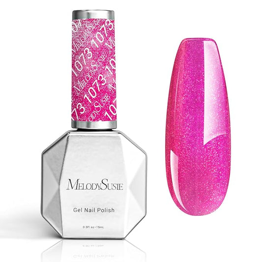 MelodySusie Hot Pink Glitter Gel Nail Polish,0.5fl oz Soak Off UV LED Hot Pink Jelly Shimmer Glitter Gel Polish Christmas Gift for Women Nail Art Manicure Salon DIY Nail Design Decoration at Home-1073