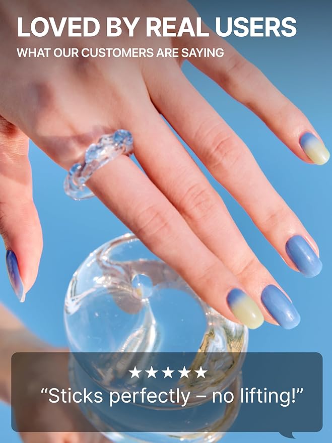 UUUUUU Semi Cured Gel Nail Strips | Salon-Quality | UV Free Gel Nail Wraps for Women | Easy Peel&Stick | Long-Lasting up to 14 Days | 28 Strips Set+File & Wipes | Gift-Ready (UGN075 - Blue Hawaii)