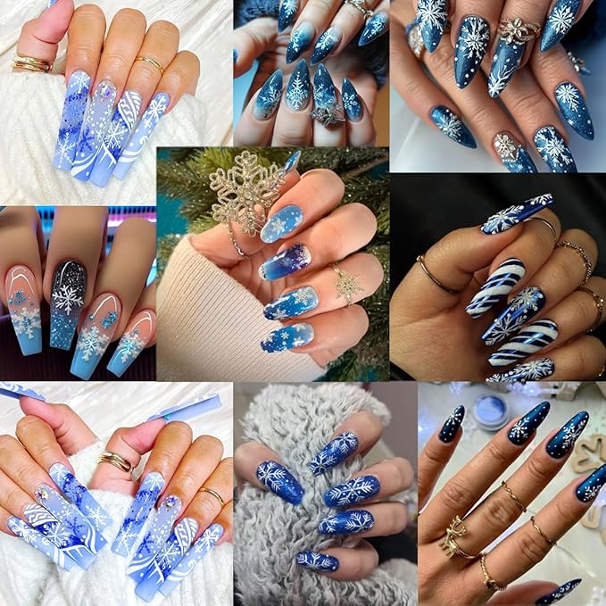3 Sheets Christmas 5D Embossed Nail Art Stickers White Snowflake with Glitter Gems Nail Art Decals Gold Silver Laser Nail Design Stickers Winter Xmas Nail Stickers for Women DIY Manicure Supplies Kit