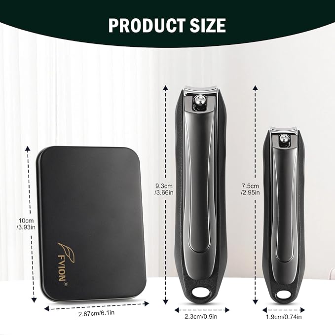 FVION Large Nail Clippers with Catcher - 2pcs Set | Anti-Splash Toenail Clipper and Finger Nail Clipper Adult for Effortless Nail Care | Self-Collecting Nail Cutters for Impeccable Nails