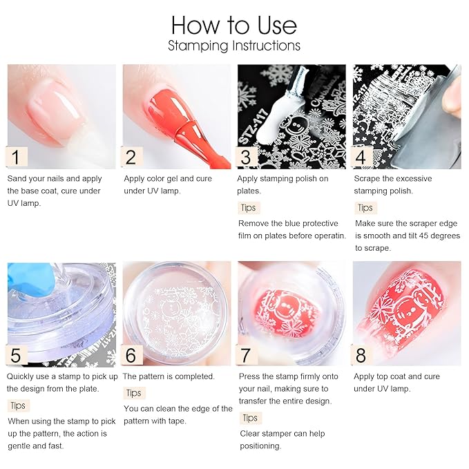 8 Colors Nail Stamping Polish Gels +5Pcs Stamp Print Templates+A set of Stamper with Scraper, Stamping Nail Polish Art Set Manicure Gift Collection