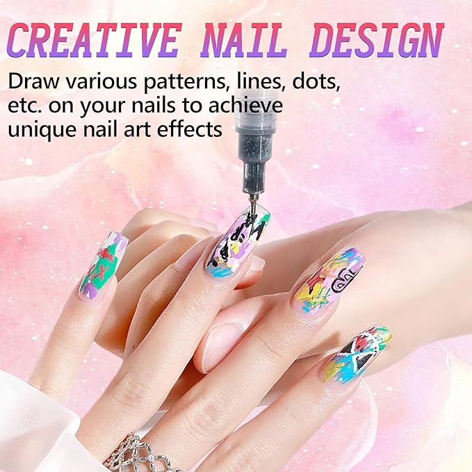 12 Colors Nail Art Pens Set, 3D Quick-Dry 0.5MM Nail Polish Pens, 2025 DIY Nail Art Marker Graffiti Dotting Pen for Nails Art Design Manicure Nail DIY Decoration (B)