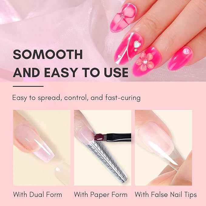 Makartt Poly Nail Gel, Hema-Free Gel Builder for Extension, Dark Hot Pink Color 50ML, Natural-Looking Strengthener 3D Diy Hard Gel Salon Manicures Supplies At Home-Flamingo