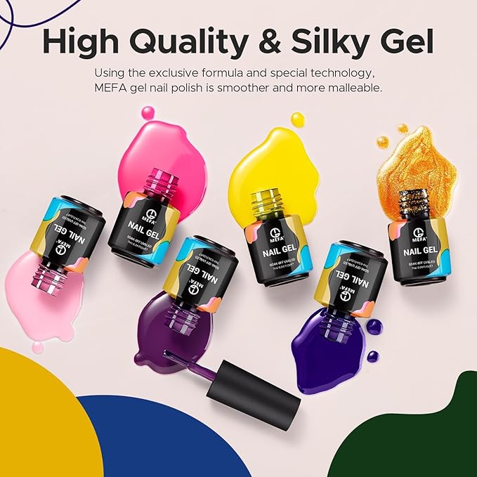 MEFA Gel Nail Polish Set, 12 Colors Gel Nail Kit Pink Red Black Glitter White Blue Yellow Purple Collection with Classic Color for Starters Nail Art Manicure at Home DIY Salon Gifts