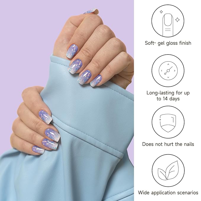 Semi Cured Gel Nail Strips, 28pcs Gradient Love Gel Nail Strips Work with Any UV Light, Gel Nail Stickers Full Nail Wraps for Women Girls Kids DIY Gift, Include Prep Pads, Nail File&Wood Stick