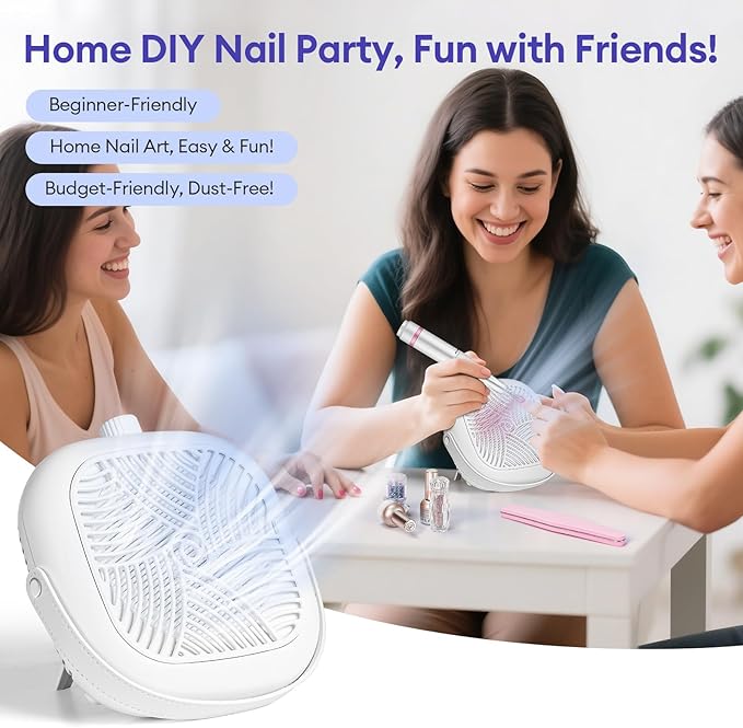 Mini Rechargeable Nail Dust Collector, Small Quiet & Cordless Vacuum Nail Tech Fan Dust Collector, 60° Standing Design for Nail Art, 600Pa, Low Noise, Salon and Home Use