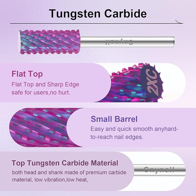 3/32" Small 5.35MM Barrel Bit Tungsten Carbide Nail Drill Bit Safety Bit for Gel & Acrylic Removal, 2- Way Rotating Efile Tip, Salon Electric File Accessory (XXC Girt, Purple)