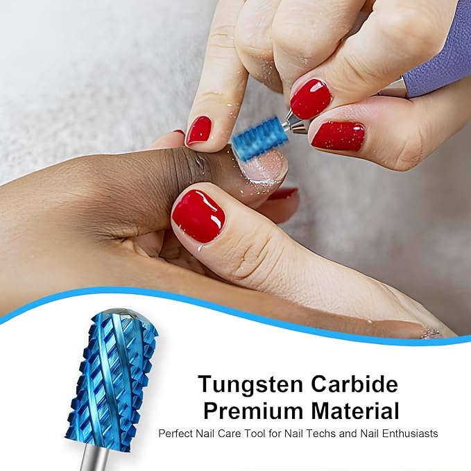 3/32" Large Barrel Smooth Round Top Tungsten Carbide Nail Drill Bit Safety Bit for Gel & Acrylic Removal, 2-Way Rotating Efile Tip, Salon Electric File Accessory (4XC Grit, Blue)