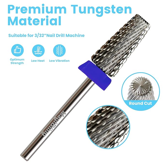 Cross Cut 5 in 1 Tapered Barrel Nail Drill Bits, Professional 3/32'' Safety Tungsten Carbide Bits, Two-way Rotation, Manicure Pedicure Cuticle Gel Removal Polishing, Medium.