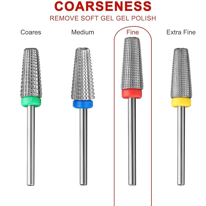 Nail Carbide 5 in 1 Bits 3/32" Professional Nail Drill Bit Two Way Rotate use for Manicure Pedicure Cuticle Gel Polishing Drill Machine (Fine - F, Silver)