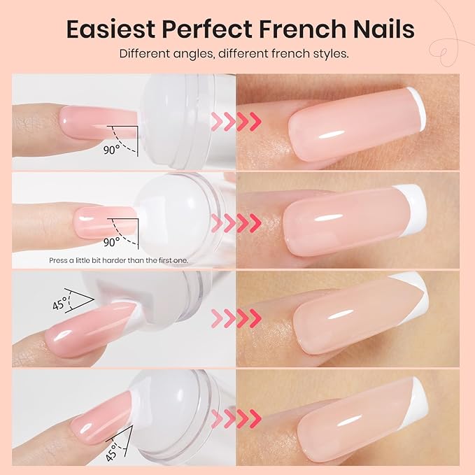 Beetles French Tip Nail Stamp Tool 4Pcs Short Clear Silicone Nails Stamping and Long French Tip Stamper with Nail Scraper Art Tips Printing Stamper Tool Set for Manicure Home DIY Salon