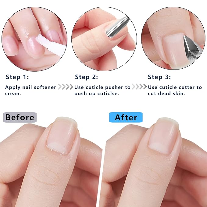 Cuticle Trimmer with Cuticle Pusher and Scissors, Cuticle Remover Professional Durable Pedicure Manicure Tools, Stainless Steel Cuticle Nipper Cutter Clipper (Silver Pusher)