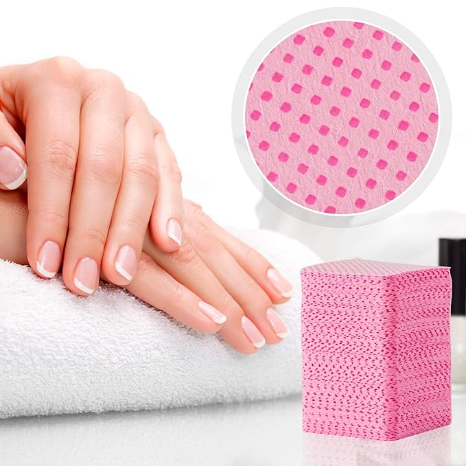 MAQIHAN 600 Lint Free Nail Wipes - Pink Nail Polish Remover Wipes Lint Free Nail Wipes Pads for Gel Nails No Lint Nail Glue Wipes Eyelash Extensions Toallitas Para Uñas Sin Pelusa Nail Supplies