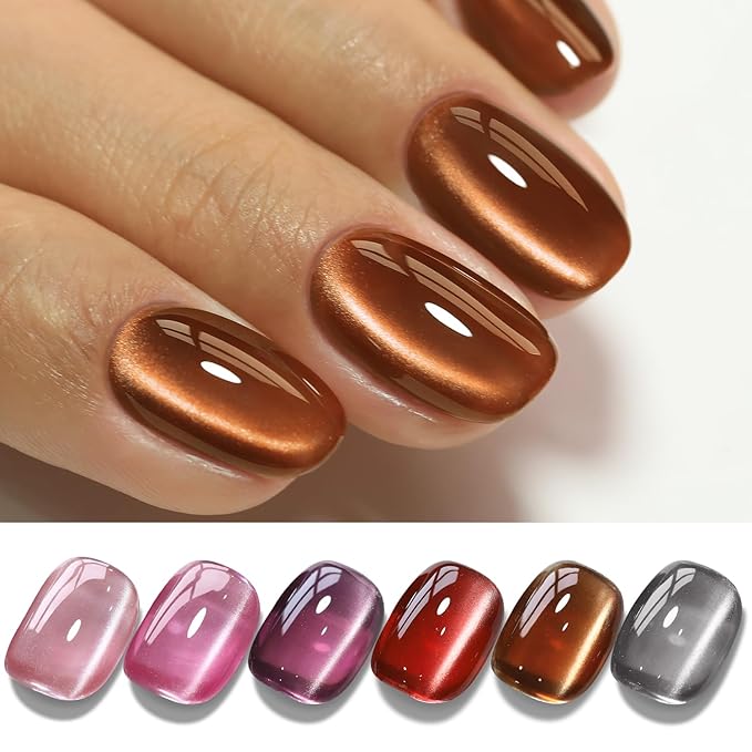 Double Rhythm 6 Colors Cat Eye Gel Polish Set Shimmer Glitter with Magnet Holographic Reflective Magnetic UV Nail Art Kit (6-Kit 40)