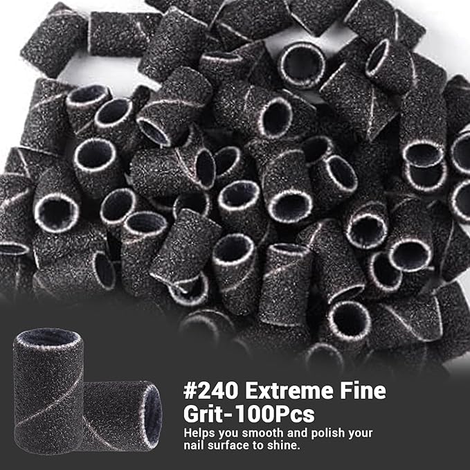 MelodySusie 100 Pcs Nail Drill Bits Sanding Bands for Nail Drill 240 Extreme Fine Grit Nail File Sanding Bands for Acrylic Nails Gel Manicures and Pedicure