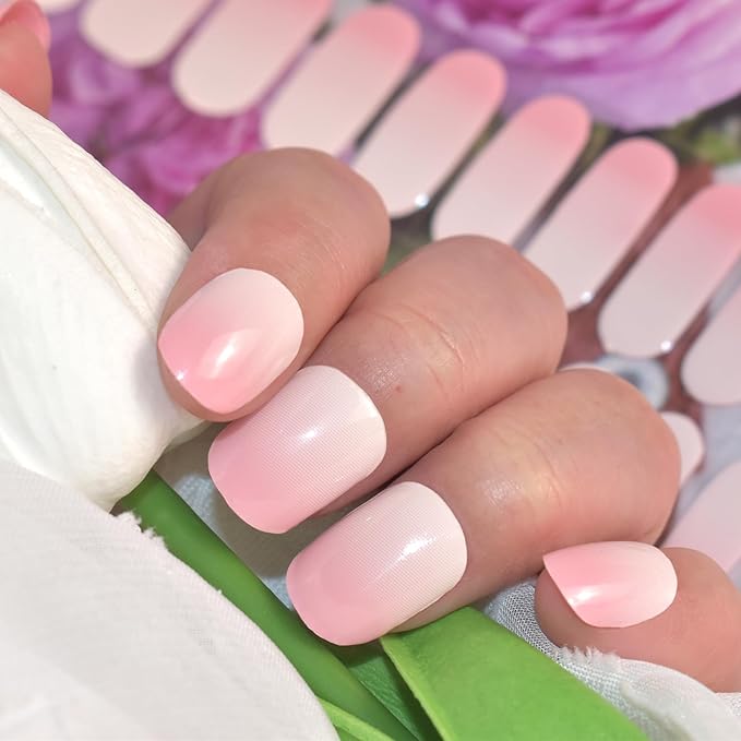 Semi Cured Gel Nail Strips Salon-Quality, Long Lasting Adhere Nail Art Stickers Decals (Gradient Pink)