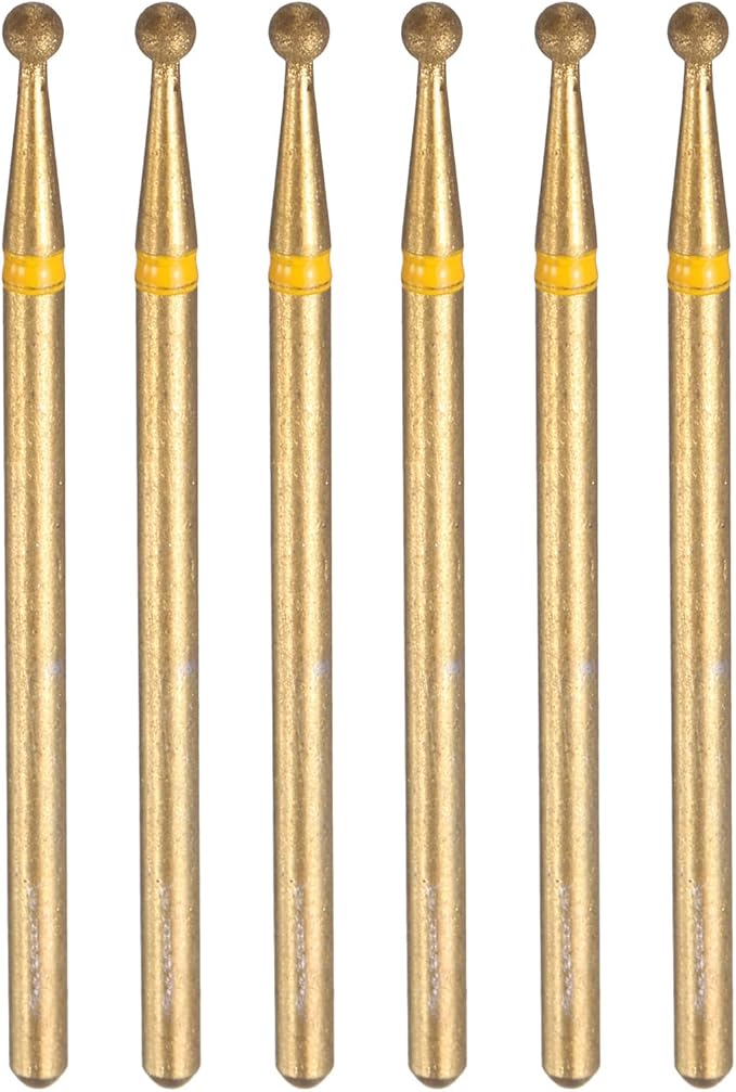 HARFINGTON 6pcs 325-400 Grits Diamond Grinding Bit 2.3mm Ball Head 2.35mm Shank 2.3mm Length Titanium Plated Stone Sanding Drill Bits Rotary Tool for Nails Grinding Polishing