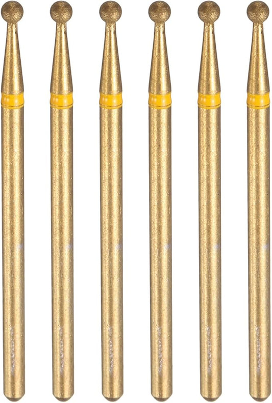 HARFINGTON 6pcs 325-400 Grits Diamond Grinding Bit 2.3mm Ball Head 2.35mm Shank 2.3mm Length Titanium Plated Stone Sanding Drill Bits Rotary Tool for Nails Grinding Polishing