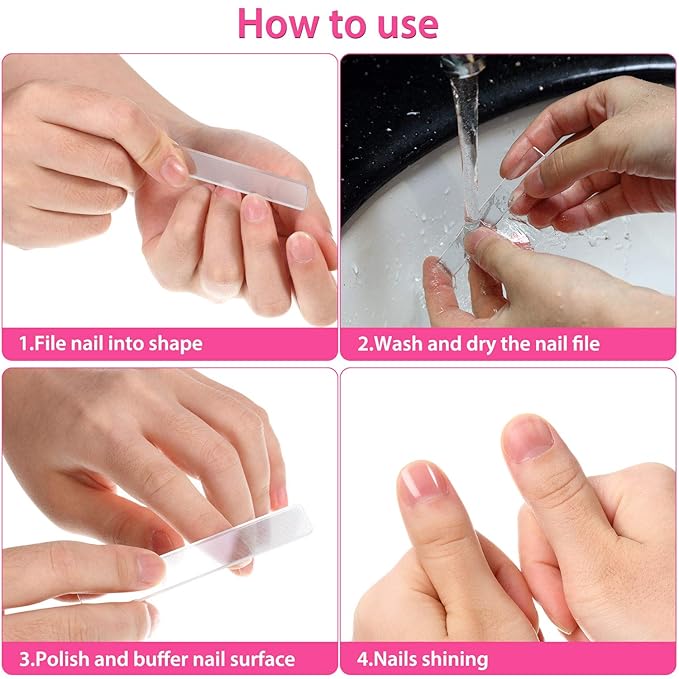 8 Pieces Glass Nail File Fingernail Polisher Shiner Glass Natural Files Crystal Nail Shiner Buffer Polisher with Case for Natural Fingernail