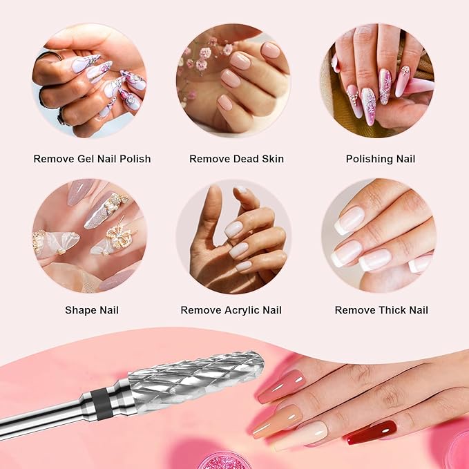3/32" 2PCS Clean Cone Bits Extra Coarse Grit Carbide Cuticle Cleaner Bit for Electric Nail Drills – Professional Manicure Tool for Nail Salons and Home Use (XC Grit. Silver)