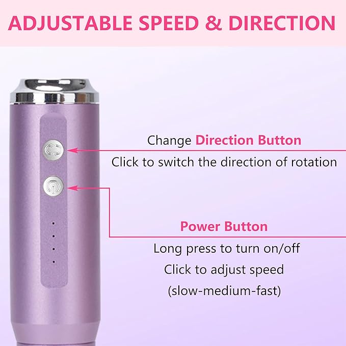 Nail Drill and Dremel - 14-in-1 Portable USB-Powered Nail Care Set with 20000RPM Speed for Gel, Dip Powder, Manicure, Pedicure, Shaping & Polishing, in Elegant Purple