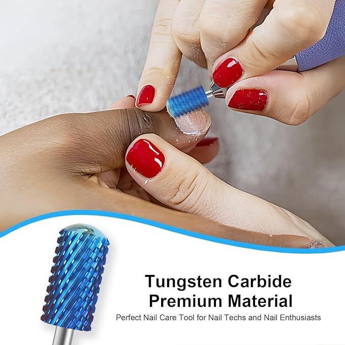 3/32" Large Barrel Smooth Round Top Tungsten Carbide Nail Drill Bit Safety Bit for Gel & Acrylic Removal, 2-Way Rotating Efile Tip, Salon Electric File Accessory (XC Grit, Blue)