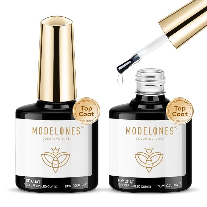 modelones Gel Top Coat, 2Pcs Clear Glossy Finish No Wipe Top Coat Fall Gel Nail Polish, Acrylic Nails Soak Off Nail Lamp Nail Art Home and Professional Manicure 10ML