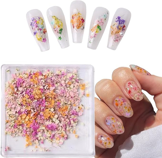 1 Boxes Dried Flowers for Nail Art,Colorful Dry Flowers Mini Real Natural Flowers Nail Stickers DIY Mini Mix Flower Petals Nail Art Supplies for Summer Acrylic Nails Design Manicure Accessories