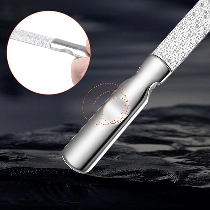 Professional Fingernail Files, 2 PCS Metal Nail Files for Women Double Sided Stainless Steel Nail File Non-Slip Fingernail File with PU Leather Case for Women Men Natural Nails Manicure Pedicure Tool