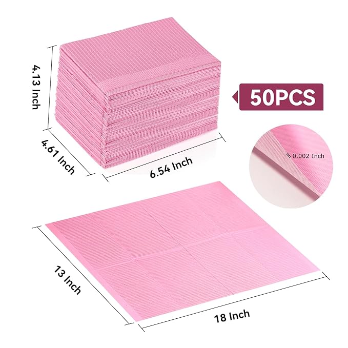 Makartt Disposable Nail Mats: 50Pcs Pink Fordable Nail Paper Towels for Table Acrylic Nail Practice Sheet 3 Ply Waterproof Nail Art Table Mats Clean Pads for Salon Manicure Tattoo