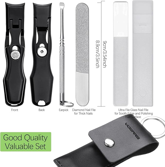 Nail Clippers for Men & Seniors Thick Toenails and Fingernail - Wide Jaw Opening Portable Ultra Sharp Finger Nail Clippers with Catcher, Heavy Duty Stainless Steel, Black Set