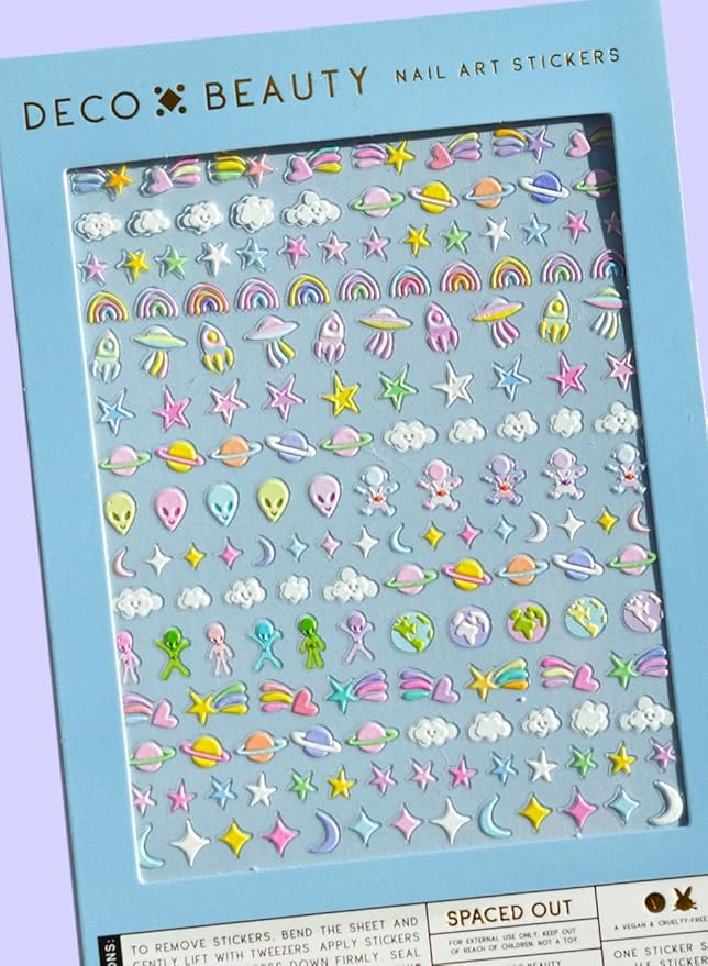 Deco Beauty Spaced Out Nail Stickers - Lightweight & Easy-to-Apply Nail Art with Cute & Trendy Designs - Durable & Long-Lasting Nail Stickers for Women, Ideal for DIY Manicures
