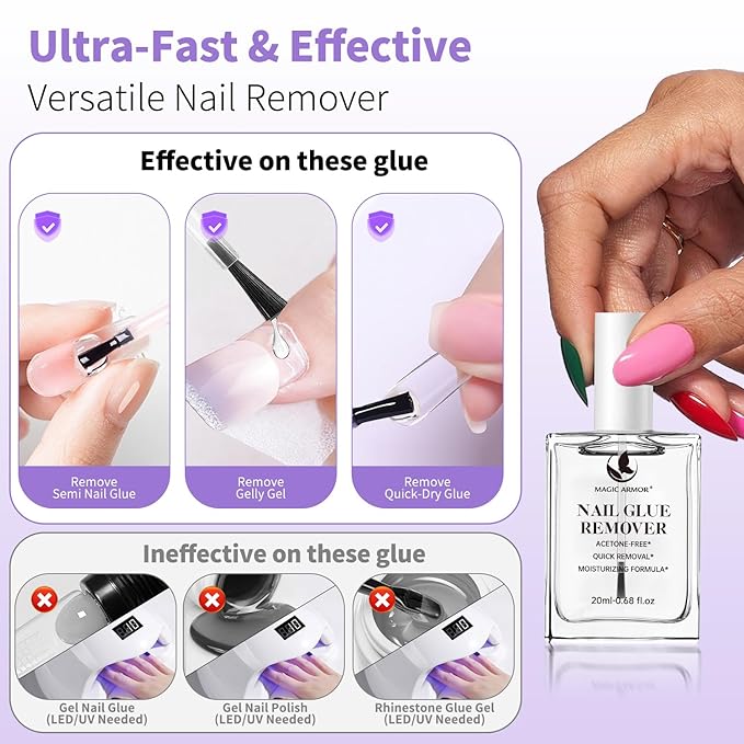 Nail Glue Remover for Press On Nails 20ml, Non-Acetone Removal Debonder, Quick & Gentle Adhesive Remover for Fake Nails – Not for Gel Polish or Base Coat