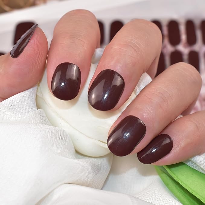 Semi Cured Gel Nail Strips (Wine Red)-22 PCS Nail Stickers | Gel Wraps | Light Required, Salon Quality & Easy to Use