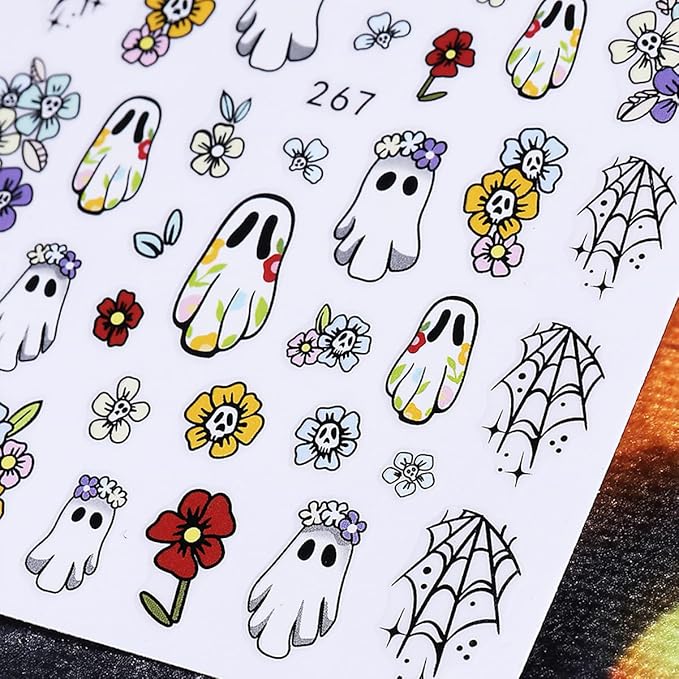 Halloween Nail Art Stickers Decals 3D Halloween Nail Stickers for Nail Art 6PCS Ghost Spiders Web Bat Pumpkin Black Cat Self-Adhesive Nail Art Design Manicure Sliders for Women DIY Nail Decorations
