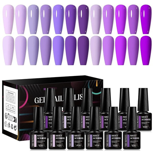 MEET ACROSS 12PCS Gel Nail Polish Set, 12 Colors Gel Nail Kit Art Design Soak Off UV LED,Nail Art Design Gifts for Women (SET-6, 12PCS)