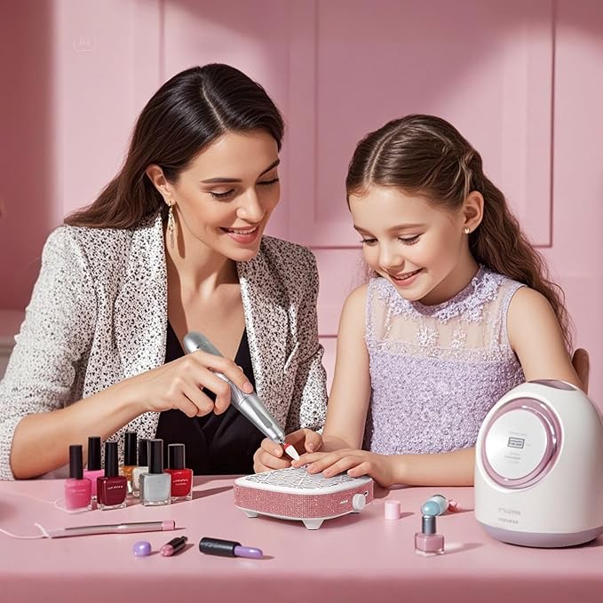 Nail Dust Collector, Cordless Dust Collector Nail Tech, Compact Powerful 6000RPM Nail Vacuum Fan Rechargeable Dust Extractor for Acrylic Gel Polish Manicure Pedicure for Home, Pink