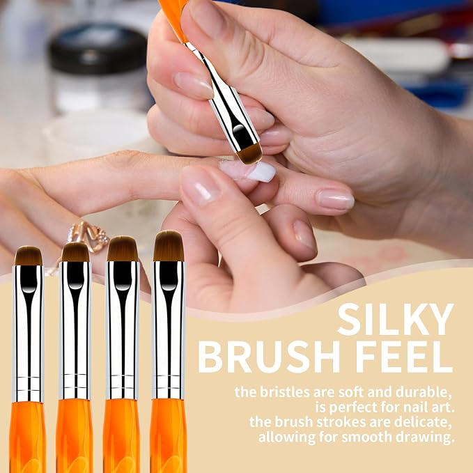 French Manicure Brush, Esclane 2 Way French Nail Brush with Dotting Tool for Manicure Cuticle Clean Up Nail Art Design, French Tip Brush (Orange, #10)