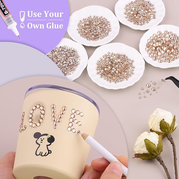 Resin Rhinestones for Crafting, 2 Boxes Champagne Flatback Crystals for Bedazzling Crafts DIY Nail Art Deco, Non Hotfix Bulk Gems for Tumbler Shoes Clothing Fabric Face Makeup