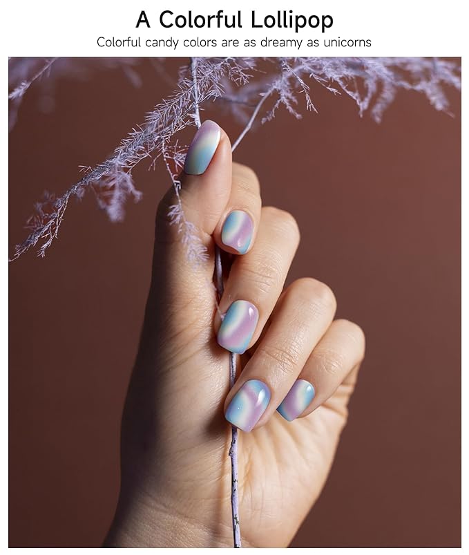 Semi Cured Gel Nail Strips (Colorful Lollipop), 28 pcs UV Gel Nail Stickers for Women Work with Any UV Lamps, Salon Quality Nails Wraps for Home DIY Nails Art