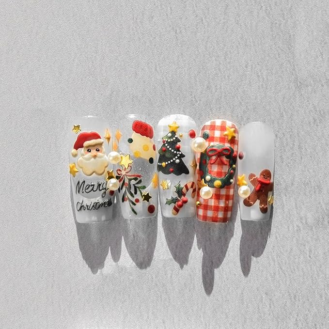 Christmas Nail Art Stickers Decals 5D Santa Claus Christmas Tree Nail Stickers 1PCS Self-Adhesive Santa Trees Gifts Holly Gingerbread Man Design Xmas Nails Adhesive Decals Supply for Women Girls