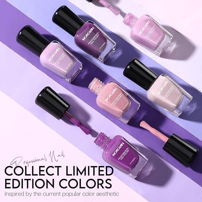 Morovan Nail Polish Set Fingernail: Lilac Light Purple Quick Dry Nail Polish Kit 0.25oz Lavender Regular Pack Glossy Halloween Finger Nail Gifts for Women Girls