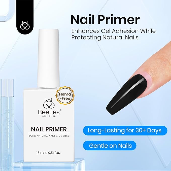 Beetles 4 Pcs 15ml Gel Top Coat and Base Coat Set with Nail Dehydrator and Primer Professional Nail Prep Acid-Free & Hema-Free Dehydrate Bond Primer Set for Acrylic & Gel Nail Polish Fall Nail Gifts