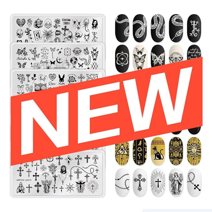 6 Pcs Nail Plates Stamping Set Rose Snake Butterfly Egyptian Cross Nail Art DIY Stamping Template