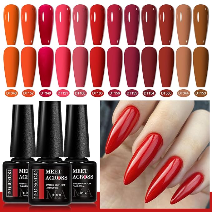 MEET ACROSS 12PCS Gel Nail Polish Set, 12 Colors Gel Nail Kit Art Design Soak Off UV LED,Nail Art Design Gifts for Women (SET-4, 12PCS)