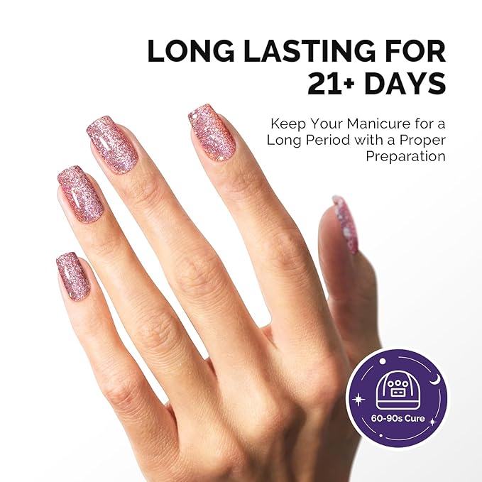 MelodySusie Galaliver Glitter Gel Nail Polish, 15ML Sparkly Shimmer Gel Polish Soak Off UV LED Cured Long Lasting Gift for Women DIY Nail Design Nail Art Manicure Sweet Pink X12