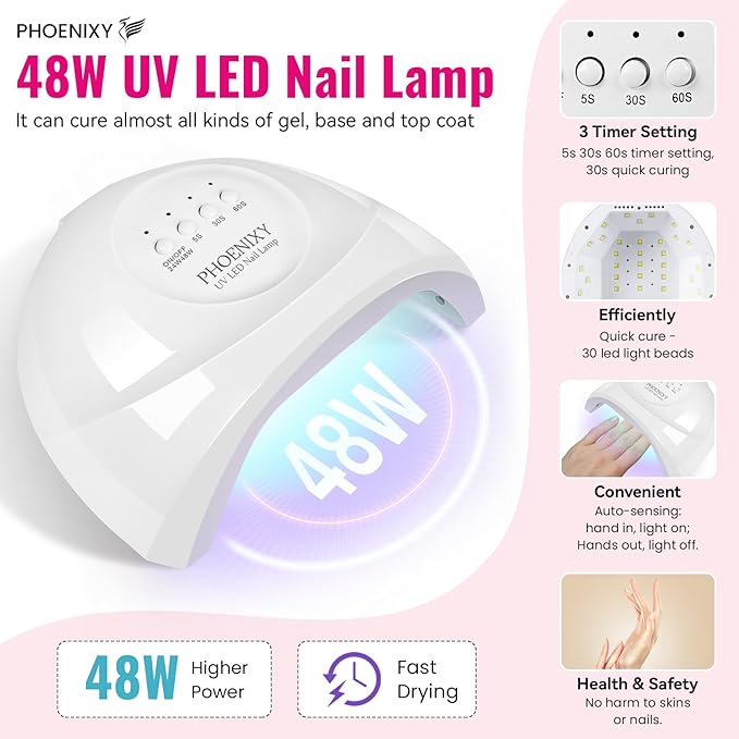 PHOENIXY 51 Pcs Gel Nail Polish Kit with U V Light, 35 Colours Gel Polish with 5 Pcs Base Top Coat Manicure Starter Nail Polish Set Gifts for Women ST9016